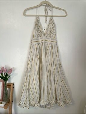 J. Crew Sylvan Striped Halter Midi Dress Linen Cotton Blend Ruffle size 2